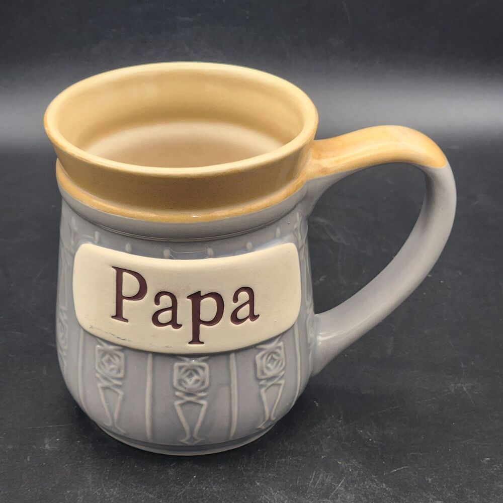 Papa Cracker Barrel Coffee Mug Ceramic Cup Gray Tan Dad Grandpa Pop 16 fl oz